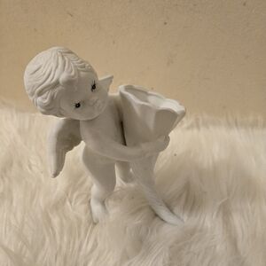 Cherub Angel Vase Figurine Holding Cornucopia Open Horn Planter White